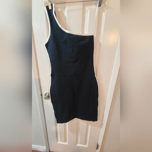 Black and White Asymmetrical One-Shoulder Cocktail Dress